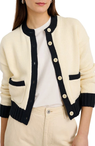 Shop Alex Mill Nico Tipped Cotton Cardigan In Ivory/ Black