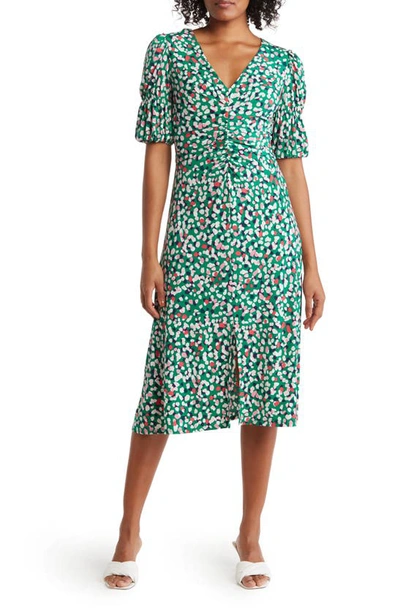 Shop Vince Camuto Ity Ruched Front Midi Dress In Green Multi