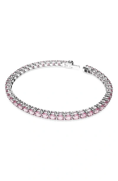 Swarovski Matrix Pink Crystal Small Tennis Bracelet In Rhodium Plated In Pink