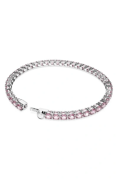 Swarovski Matrix Pink Crystal Small Tennis Bracelet In Rhodium Plated In Pink