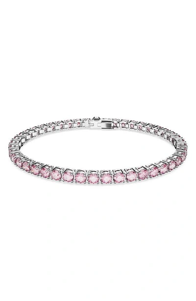 Swarovski Matrix Pink Crystal Small Tennis Bracelet In Rhodium Plated In Pink