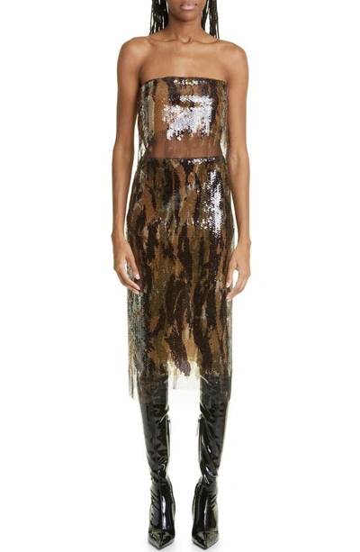 Shop Dion Lee Helix Camo Sequin Tulle Strapless Crop Top In Classic