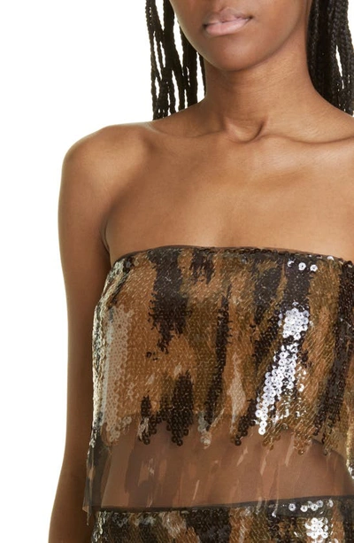 Shop Dion Lee Helix Camo Sequin Tulle Strapless Crop Top In Classic