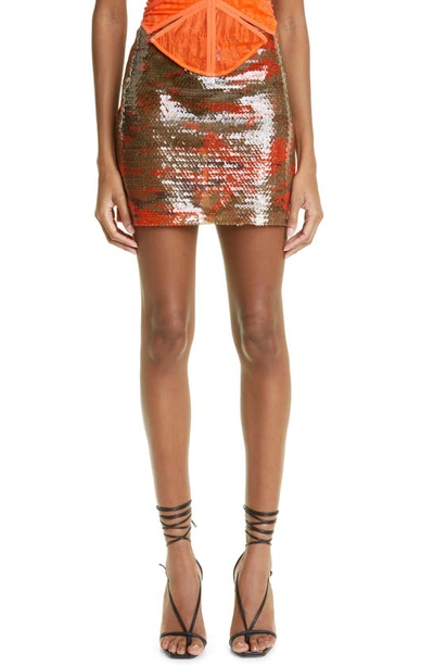 Shop Dion Lee Camo Sequin Miniskirt In Earth