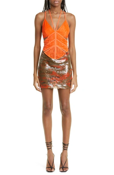 Shop Dion Lee Camo Sequin Miniskirt In Earth