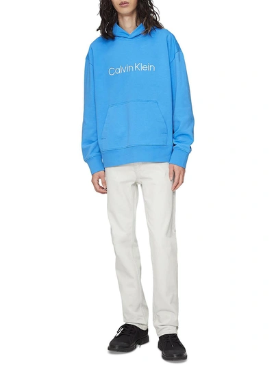 Shop Calvin Klein Mens Logo French Terry Hoodie In Blue