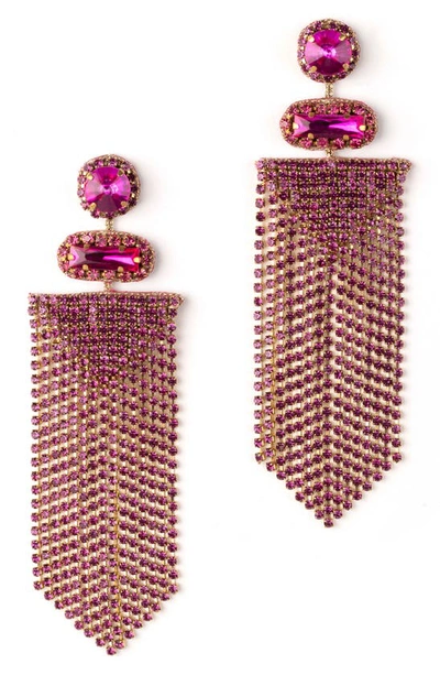 Shop Deepa Gurnani Anvi Crystal Fringe Earrings In Fuchsia