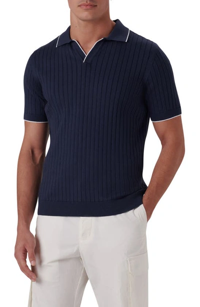 Shop Bugatchi Rib Short Sleeve Sweater In Navy