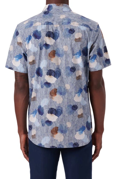 Shop Bugatchi Shaped Fit Print Short Sleeve Button-up Camp Shirt In Air Blue