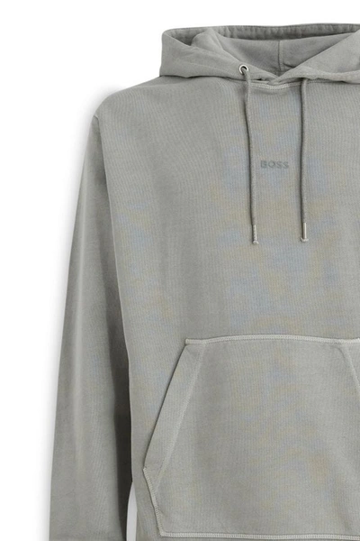 Shop Hugo Boss Grey Cotton Logo Details Hooded Men's Sweatshirt