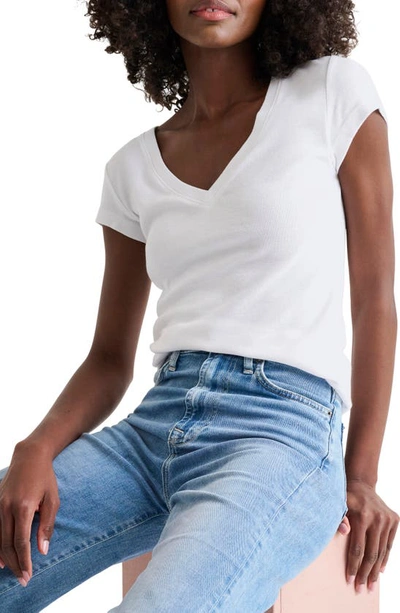 Splendid V-neck Cotton Blend T-shirt In White