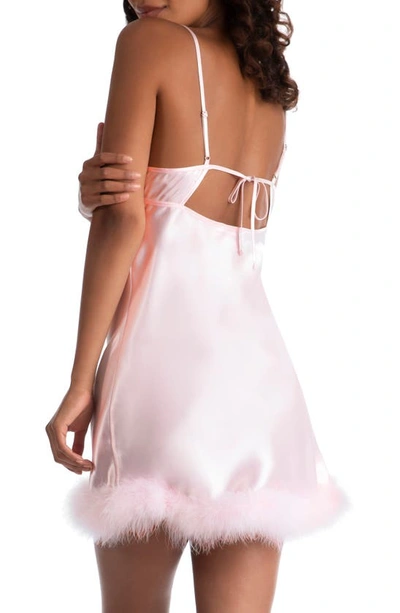Shop In Bloom By Jonquil Hope Faux Feather Trim Satin Chemise In Powder Puff Pink