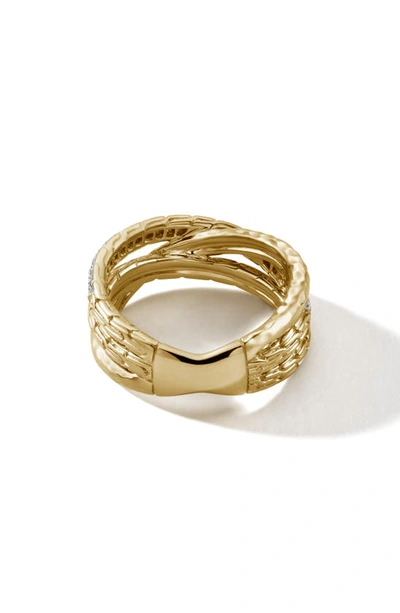 Shop John Hardy Classic Chain Hammer Diamond Crossover Ring In Gold