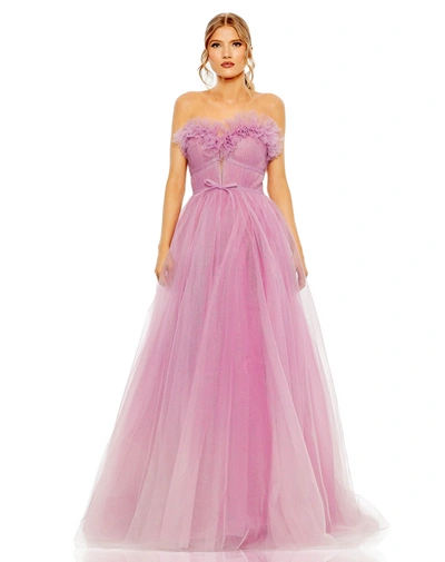 Shop Mac Duggal Strapless Glitter Tulle Gown In Lilac Ombre