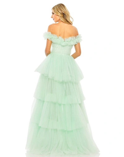 Shop Mac Duggal Off-the-shoulder High-low Tulle Gown In Mint