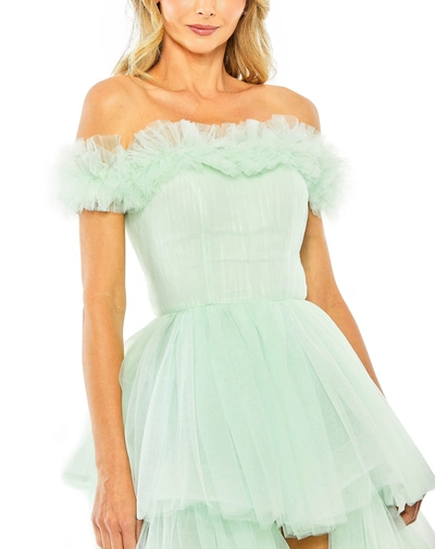 Shop Mac Duggal Off-the-shoulder High-low Tulle Gown In Mint