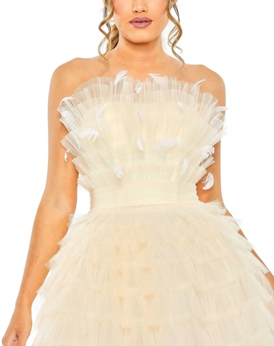 Shop Mac Duggal Feathered Strapless Tulle Fit And Flare Dress In Ivory