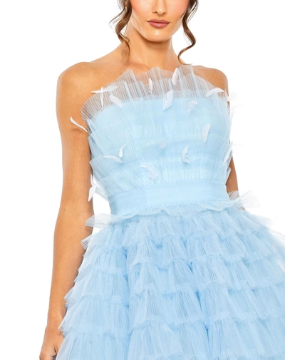 Shop Mac Duggal Feathered Strapless Tulle Fit And Flare Dress In Powder Blue