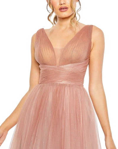 Shop Mac Duggal Glitter Ombre V-neck Sleeveless Gown In Vintage Rose
