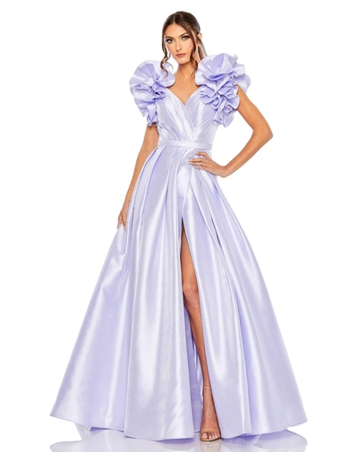 Shop Mac Duggal Flutter Sleeve V-neck Ballgown With Slit In Periwinkle