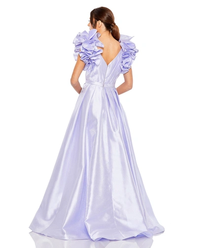 Mac Duggal V-neckline Flutter Sleeve Ball Gown With Slit In Periwinkle