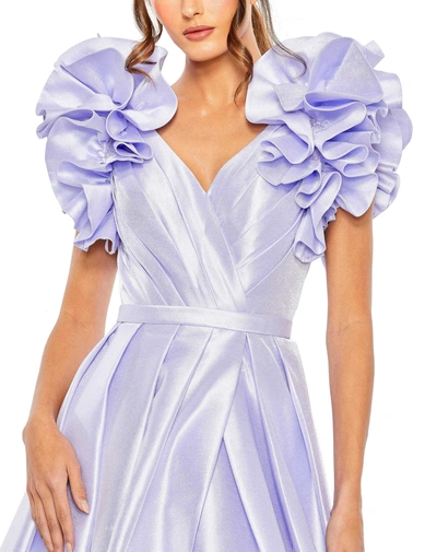 Mac Duggal V-neckline Flutter Sleeve Ball Gown With Slit In Periwinkle