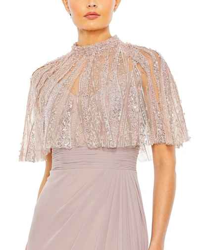 Shop Mac Duggal Sleeveless Gown With Embellished Cape In Rose