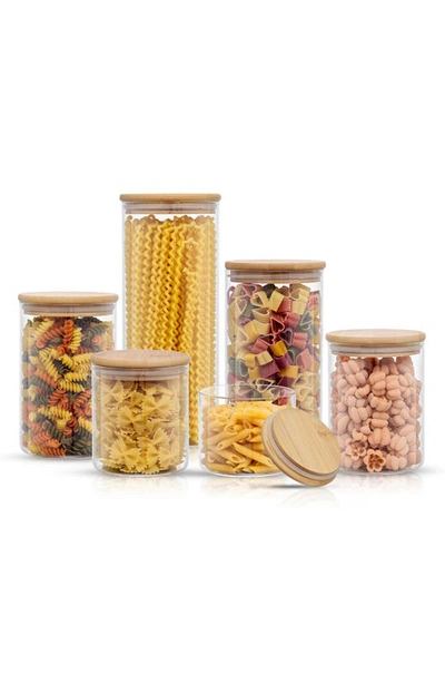 Joyjolt Set Of 6 Multisize Glass Jars With Airtight Bamboo Lids In Clear