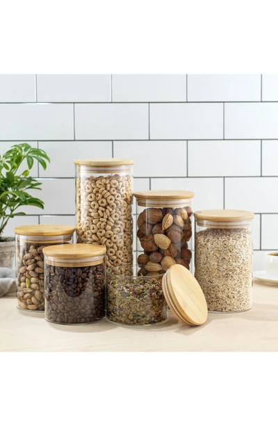 Joyjolt Set Of 6 Multisize Glass Jars With Airtight Bamboo Lids In Clear