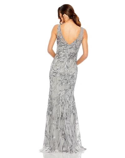 Shop Mac Duggal Sleeveless High Neck Embroidered Gown In Charcoal