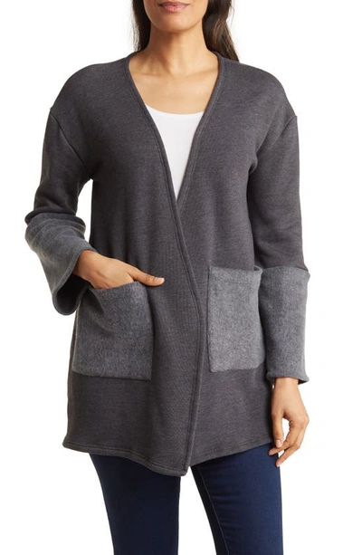 Shop Go Couture Spring Colorblock Cardigan In Charcoal Print 1