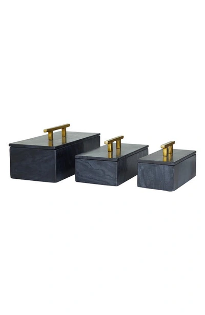 Vivian Lune Home Black Marble Box With Goldtone Handle In Black