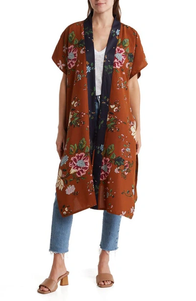 Shop Modena Satin Floral Border Print Wrap In Toffee