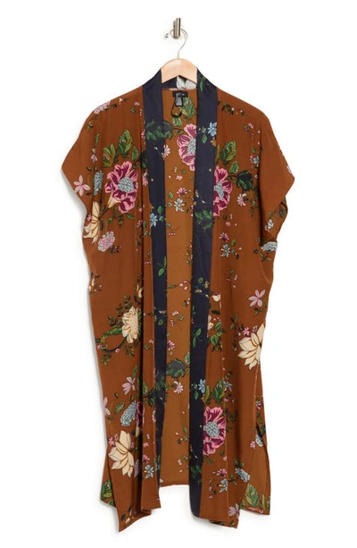 Shop Modena Satin Floral Border Print Wrap In Toffee
