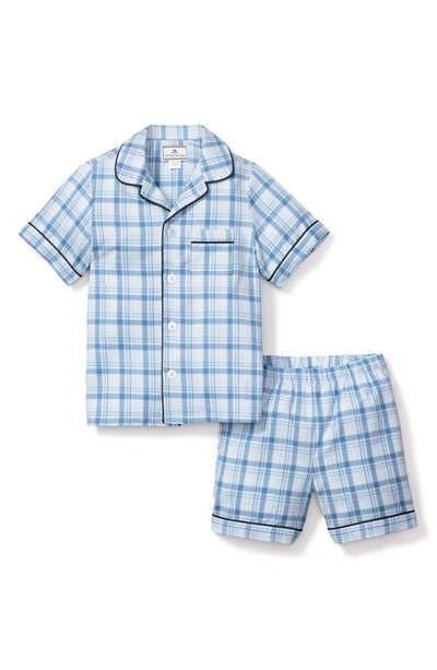 Shop Petite Plume Kids' Seafarer Tartan Plaid Two-piece Short Pajamas In Blue