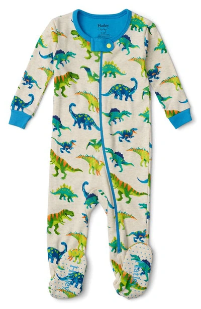 Shop Hatley Dino Print Cotton Footie Pajamas In Natural