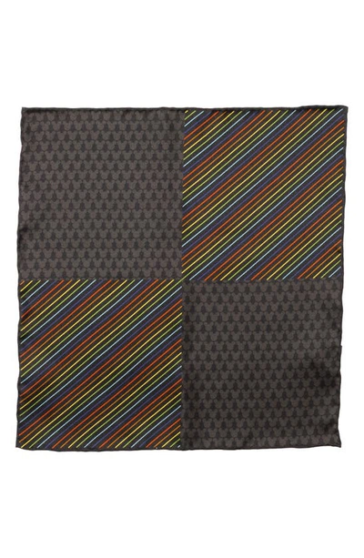 Cufflinks, Inc X Disney Mickey Rainbow Stripe Silk Pocket Square In Black