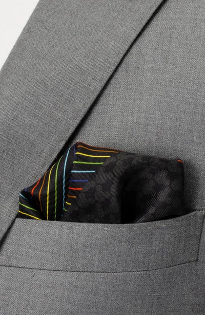Cufflinks, Inc X Disney Mickey Rainbow Stripe Silk Pocket Square In Black
