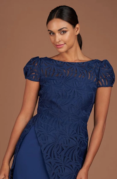 Shop Kay Unger Zelda Lace Midi Dress In Marine Blue