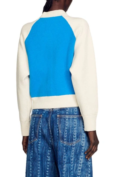 Shop Sandro Bolzano Bouclé Sweater Coat In Blue