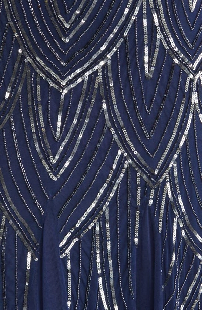 Pisarro Nights Beaded Illusion Neck Gown In Navy