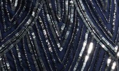 Pisarro Nights Beaded Illusion Neck Gown In Navy
