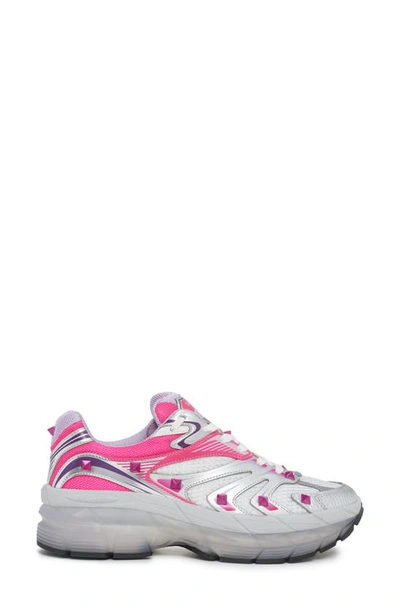 Shop Valentino Ms-2960 Rockstud Sneaker In 7ax Fuxia Fl-lilac-b/ Sil