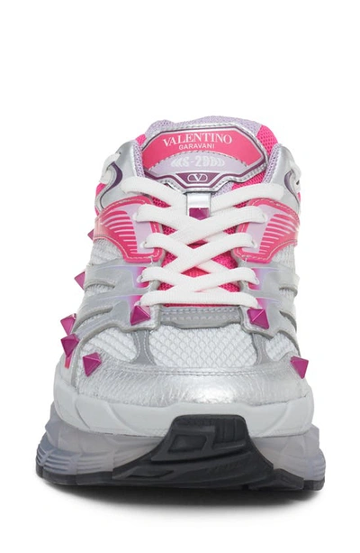 Shop Valentino Ms-2960 Rockstud Sneaker In 7ax Fuxia Fl-lilac-b/ Sil