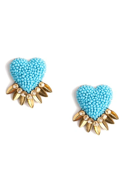 Shop Deepa Gurnani Danika Beaded Fringe Heart Stud Earrings In Turquoise