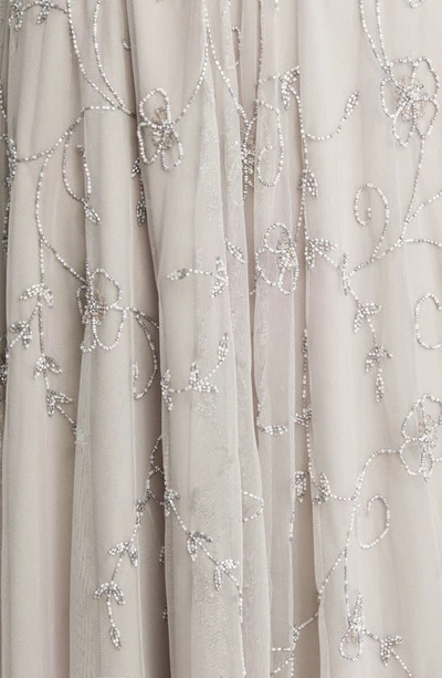 Pisarro Nights Beaded Mesh Gown With Jacket In Silver