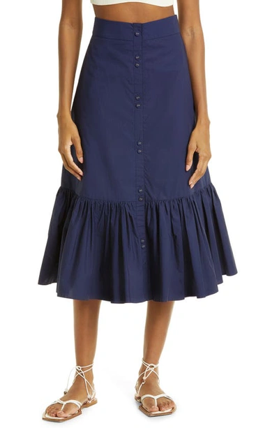 Shop Cara Cara Georgica Cotton Poplin Midi Skirt In Navy