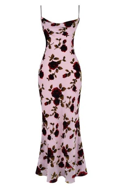 House Of Cb Serena Floral Velvet Burnout Maxi Dress In Light Pink