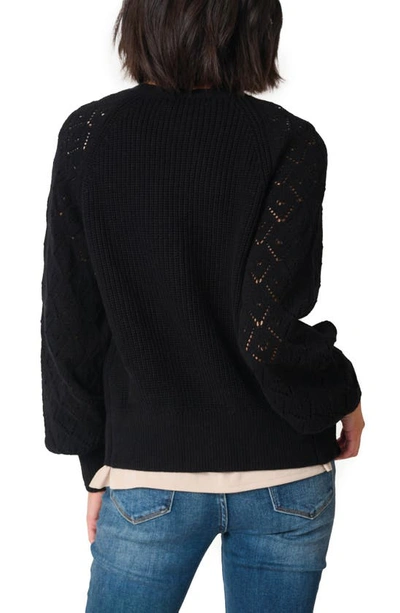 Gibsonlook Gigi Pointelle Stitch Cotton Cardigan In Black