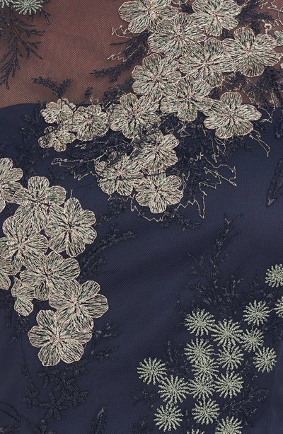Js Collections Hope Floral Embroidered Flounce Hem Dress In Navy/ Jade
